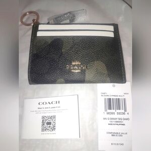 New Coach Skinny ID Card Case In Camo Print With Keyring NWT